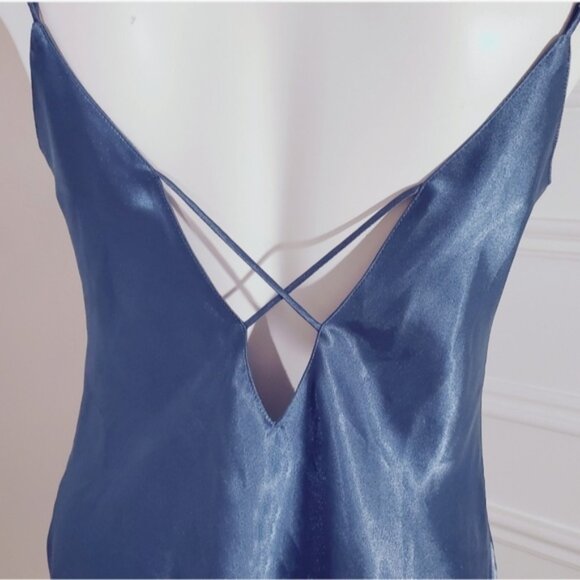 LA SENZA Steel Blue Satin Slip Dress with V String Low Back Detailing - Picture 11 of 16